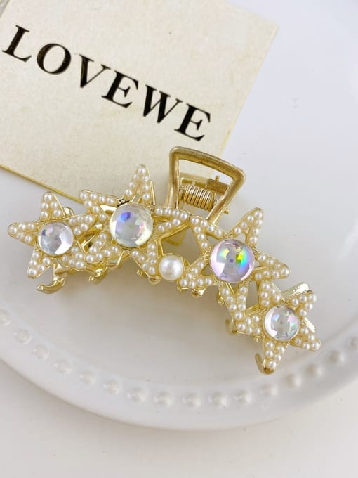 Four Star Crystal 7.5cm Alloy Imitation Pearl  Trend  Five-pointed star Jaw Hair Claw
