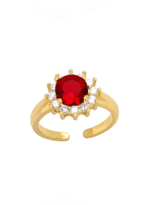 red Brass Cubic Zirconia Geometric Hip Hop Band Ring