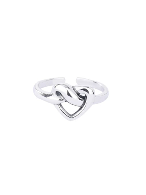 Binding love retro ring 925 Sterling Silver Hollow Heart Vintage Band Ring