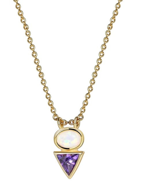 Gold zircon Opal Pendant Brass Cubic Zirconia Triangle Minimalist Necklace