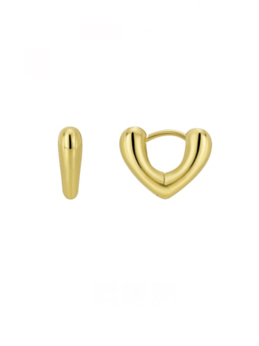 Gold Heart Shaped Earrings Brass Heart Minimalist Huggie Earring