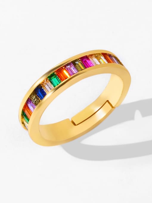 gold Brass Cubic Zirconia Geometric Minimalist Band Ring
