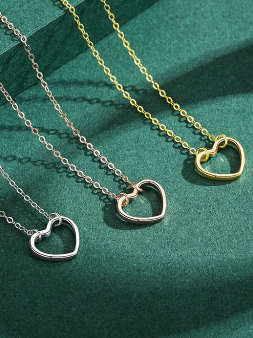 MODN 925 Sterling Silver Minimalist Hollow Heart  Pendant Necklace 3