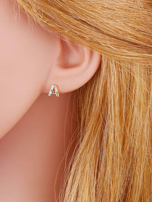CC Brass Cubic Zirconia Letter Minimalist Stud Earring 1