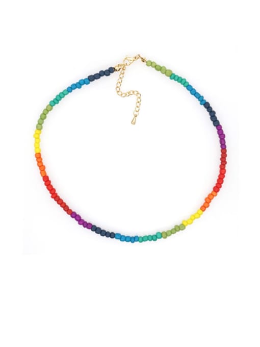 QT N200016A Stainless steel Multi Color Miyuki beads  Round Bohemia Pure handmade Necklace