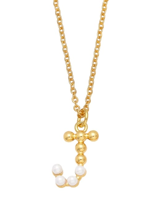 J Brass Imitation Pearl Letter Minimalist Necklace