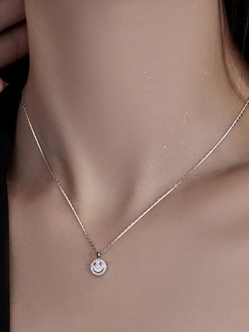 BeiFei Minimalism Silver 925 Sterling Silver Cubic Zirconia Smiley Dainty Necklace 1