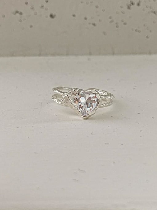 Boomer Cat 925 Sterling Silver Cubic Zirconia Heart Vintage Stackable Ring 1