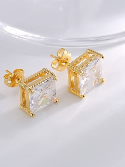 CHARME Brass Cubic Zirconia Square Minimalist Stud Earring 3
