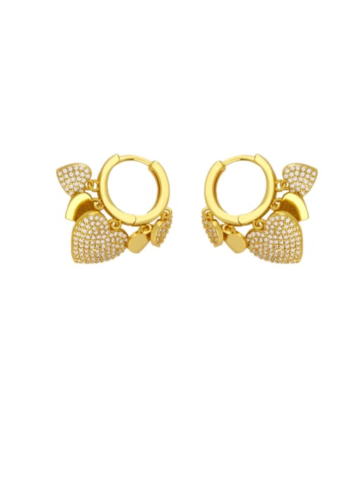 gold Brass Cubic Zirconia Heart Hip Hop Huggie Earring