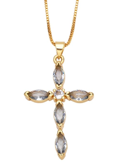 grey Brass Cubic Zirconia Cross Vintage Regligious Necklace
