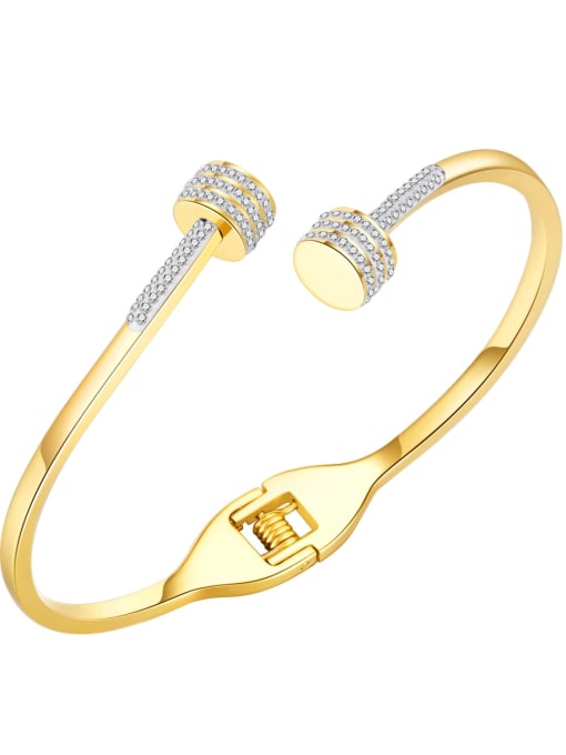 999 gold plated bracelet Titanium Steel Rhinestone Geometric Minimalist Cuff Bangle