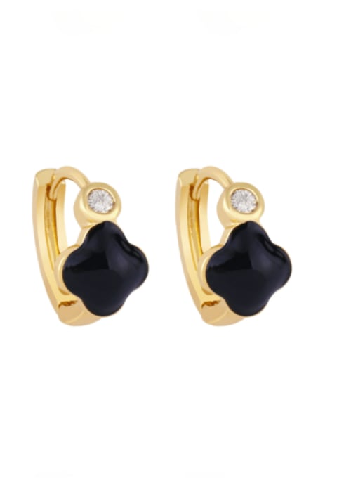 black Brass Enamel Clover Minimalist Huggie Earring