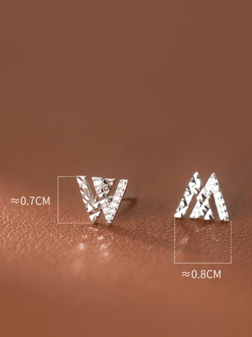 Rosh 925 Sterling Silver Cubic Zirconia Letter Minimalist Stud Earring 2