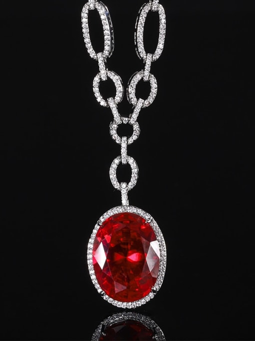 Red corundum Brass Glass Stone Geometric Luxury Necklace