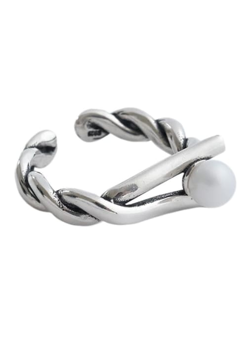 DAKA 925 Sterling Silver Simple retro twist  bead ring 4