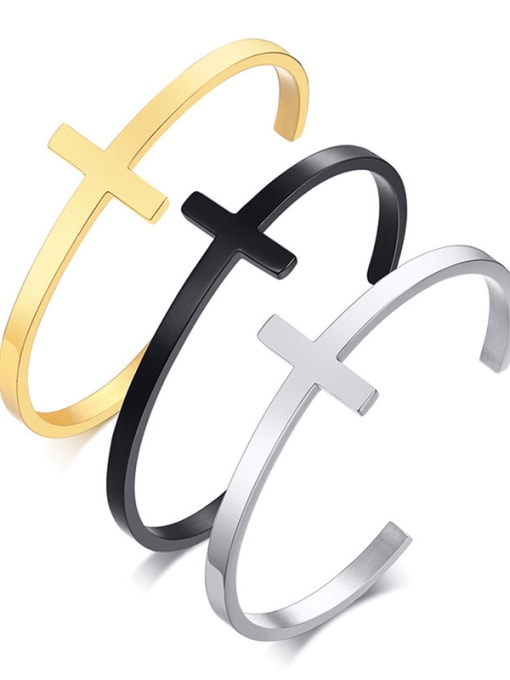 CONG Stainless steel  Smooth Cross Minimalist Cuff Bangle
