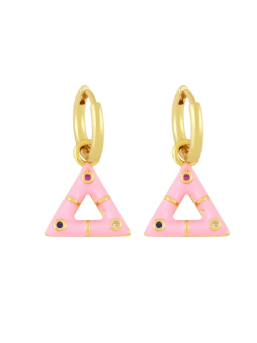 Pink Brass Enamel Geometric Trend Huggie Earring