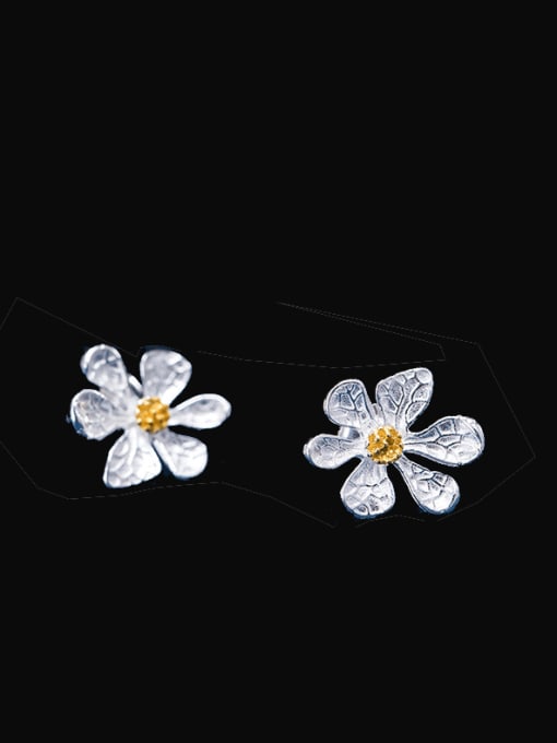 SILVER MI 925 Sterling Silver Flower Vintage Stud Earring 0