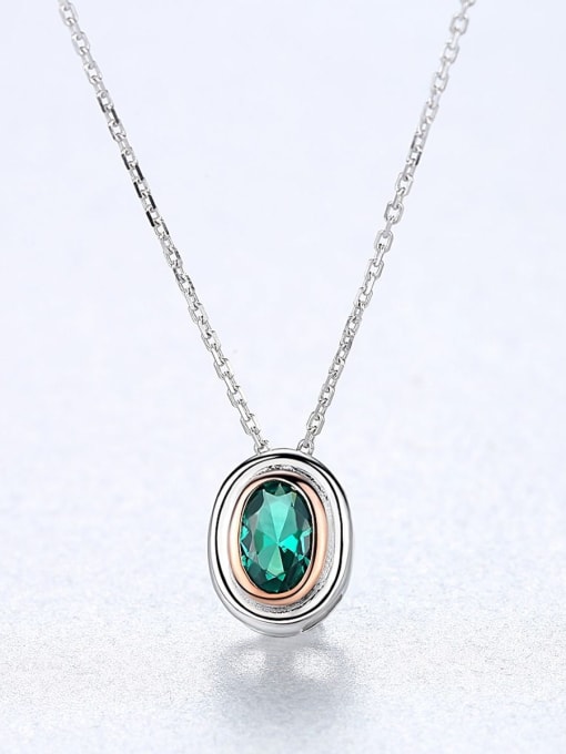 CCUI 925 Sterling Silver Emerald Green Simple square pendant Necklace 2