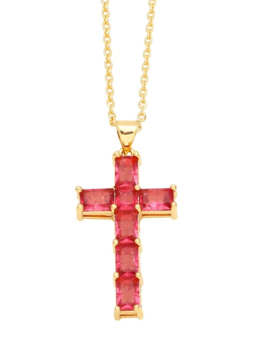 red Brass Cubic Zirconia Cross Minimalist Regligious Necklace