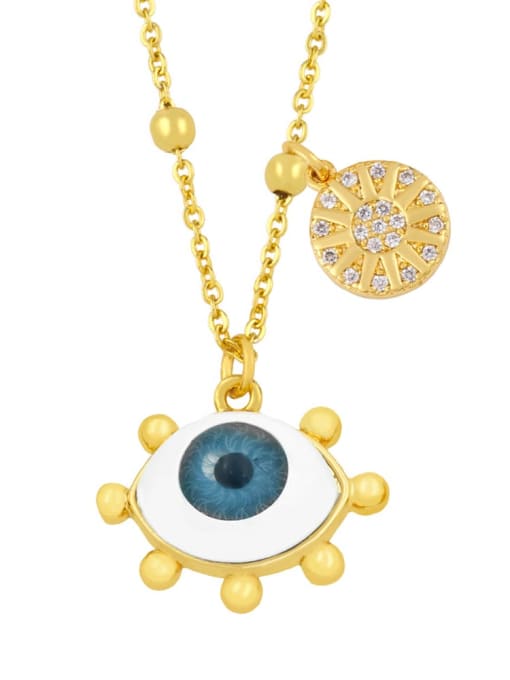 blue Brass Enamel Evil Eye Hip Hop Geometry Pendant Necklace