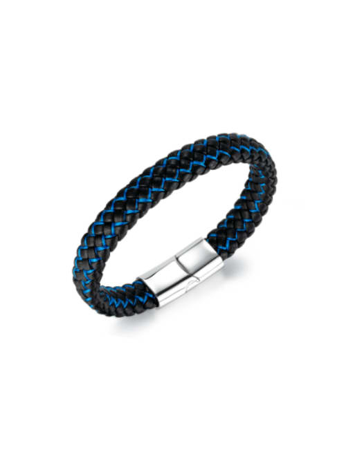 1521 leather room blue leather Stainless steel Artificial Leather Weave Hip Hop Band Bangle