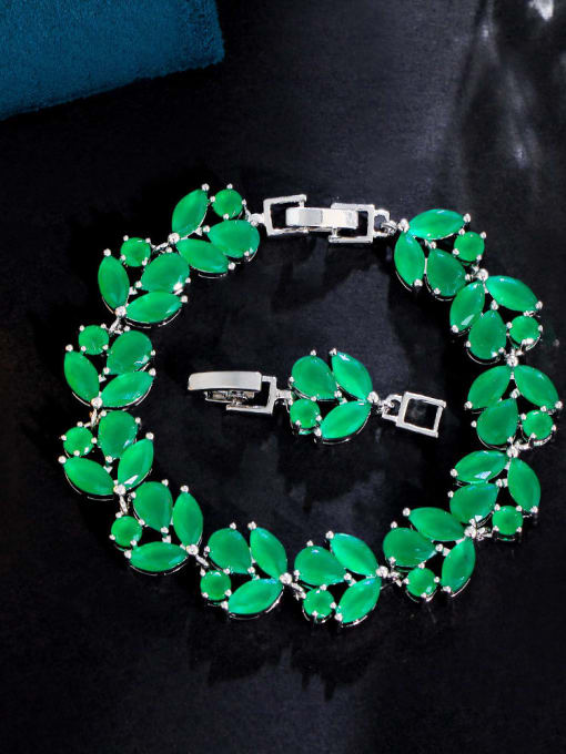 Emerald green Brass Cubic Zirconia Leaf Statement Bracelet