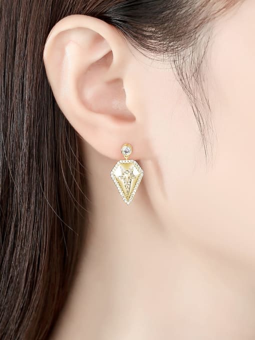 BLING SU Brass Rhinestone Triangle Vintage Drop Earring 1