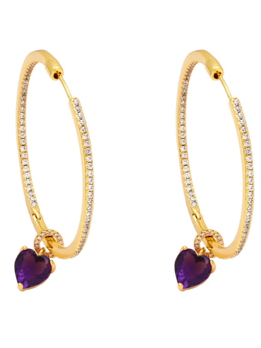 purple Brass Cubic Zirconia Heart Vintage Huggie Earring