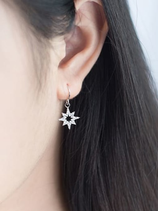 Rosh 925 Sterling Silver Cubic Zirconia  Moon  star Dainty Hook Earring 1