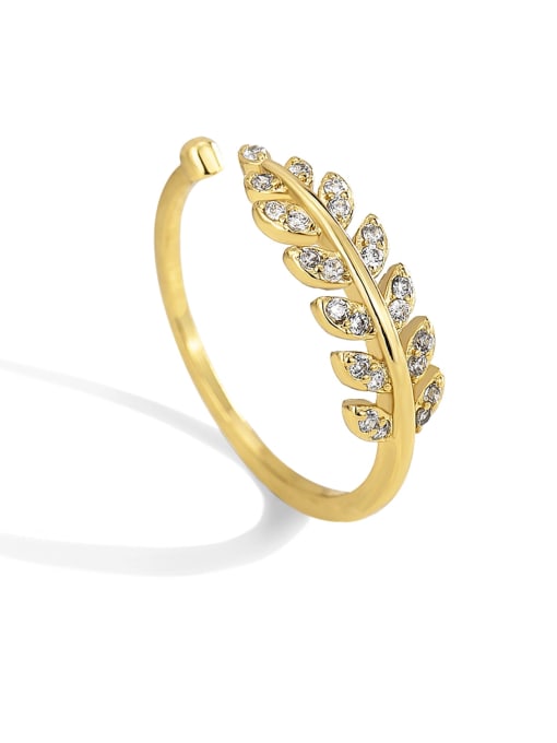 Gold leaf opening ring Brass Cubic Zirconia Leaf Minimalist Band Ring