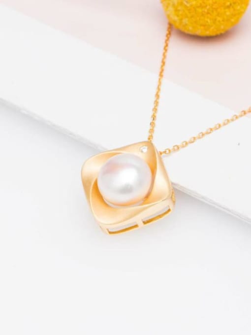 Pendant (without chain) 925 Sterling Silver Freshwater Pearl Minimalist Square   Earring and Necklace Set