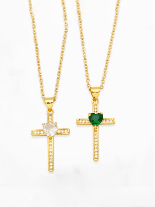 CC Brass Cubic Zirconia Cross Vintage Regligious Necklace 0
