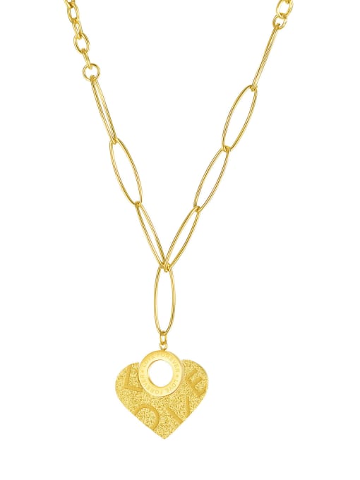 2066 gold Titanium Steel Heart Minimalist Long Strand Necklace