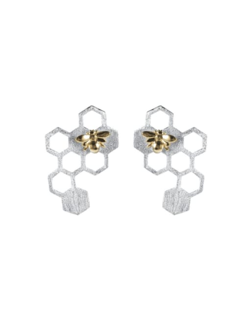 SILVER MI 925 Sterling Silver Hexagon Minimalist Stud Earring