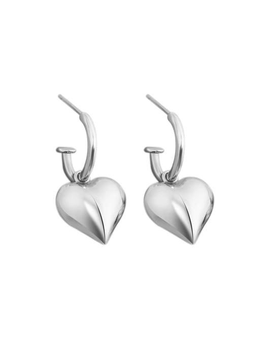 Platinum 925 Sterling Silver Heart Minimalist Drop Earring