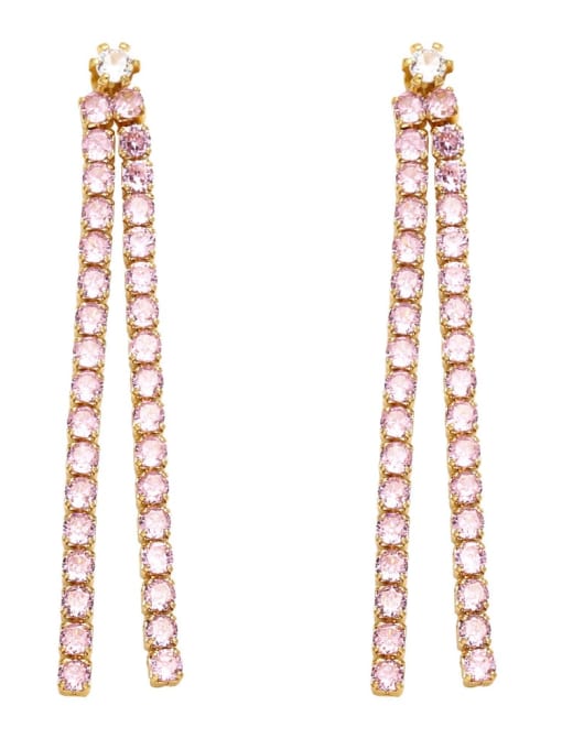 Pink Brass Cubic Zirconia Tassel Minimalist Drop Earring