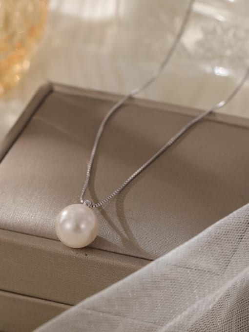 NS1071 【 Platinum 】 925 Sterling Silver Imitation Pearl Geometric Minimalist Necklace