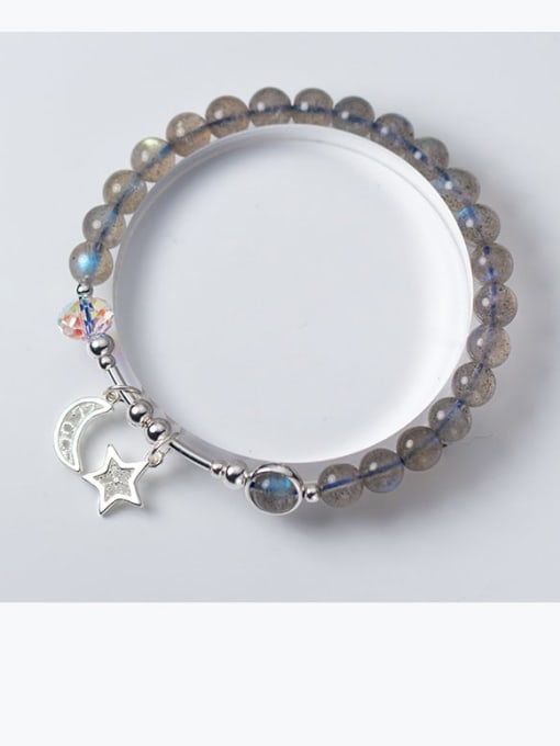 Rosh 925 Sterling Silver Moonstone Star Minimalist Beaded Bracelet