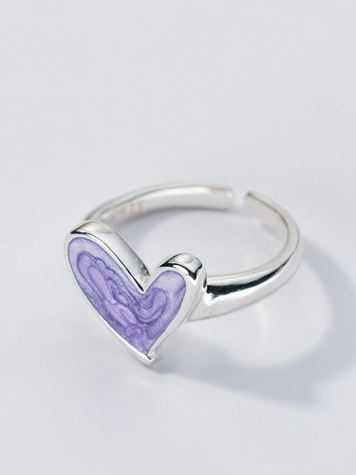 Lac (Silver) 925 Sterling Silver Enamel Heart Minimalist Band Ring