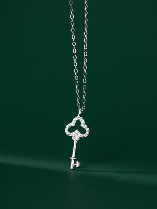Rosh 925 Sterling Silver Cubic Zirconia Key Minimalist Necklace 4