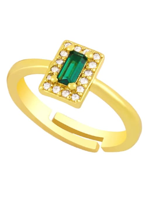 green Brass Cubic Zirconia Geometric Minimalist Band Ring