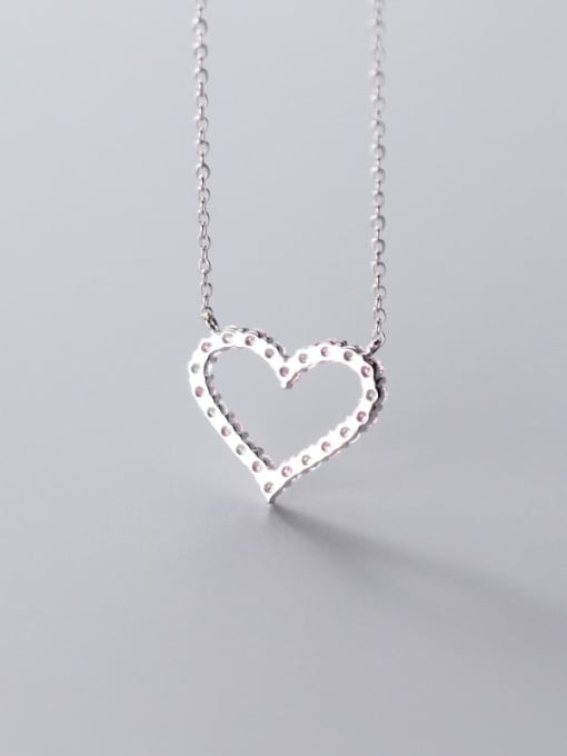 Rosh 925 Sterling Silver  Fashion Diamond Hollow Heart Shape Necklace 1