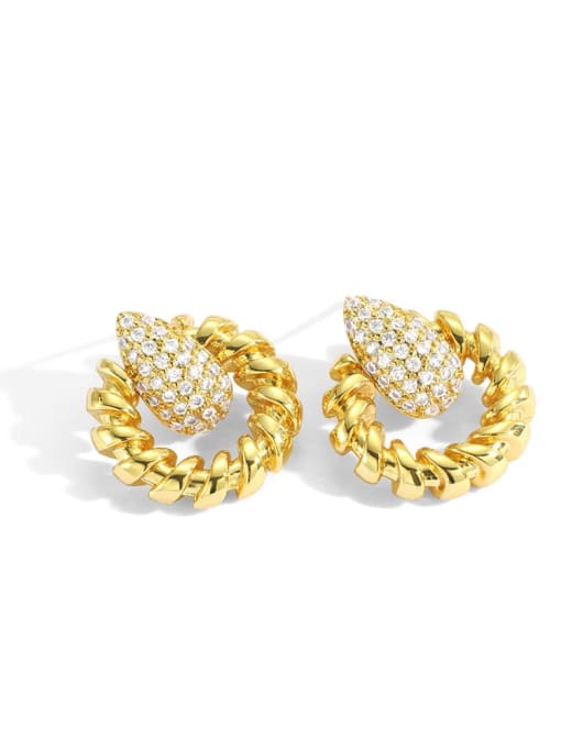 Gold Circle Earrings Brass Cubic Zirconia Geometric Vintage Drop Earring