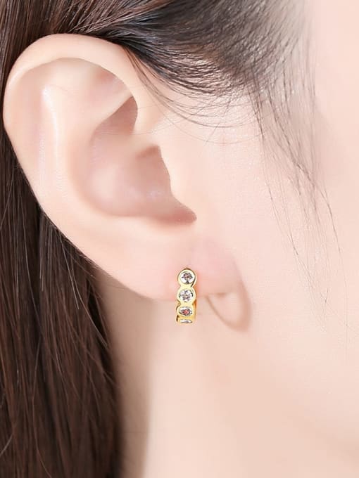 BLING SU Brass Rhinestone Geometric Minimalist Huggie Earring 1
