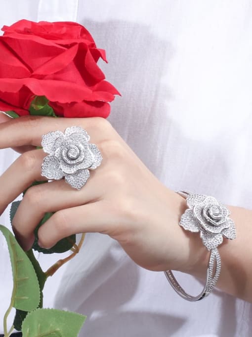L.WIN Brass Cubic Zirconia Luxury Flower  Ring and Bangle Set 3