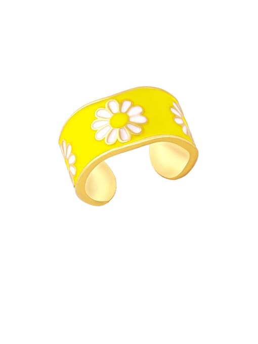 yellow Brass Enamel Flower Hip Hop Band Ring