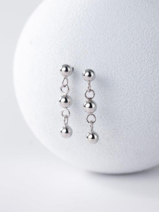 Silver 925 Sterling Silver Bead Tassel Minimalist Drop Earring