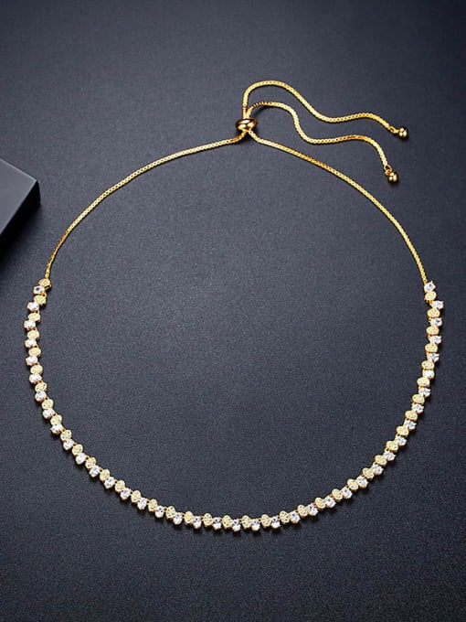 18K GOLD Brass Cubic Zirconia Geometric Minimalist Necklace